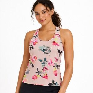Athleta Pink Floral Watercolor Racerback Tank Top Yoga Gym Activewear Size M